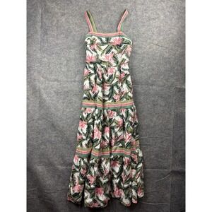 LOFT Paradise Tiered Tropical Vacation Floral Linen Blend Long Maxi Dress Sz 0